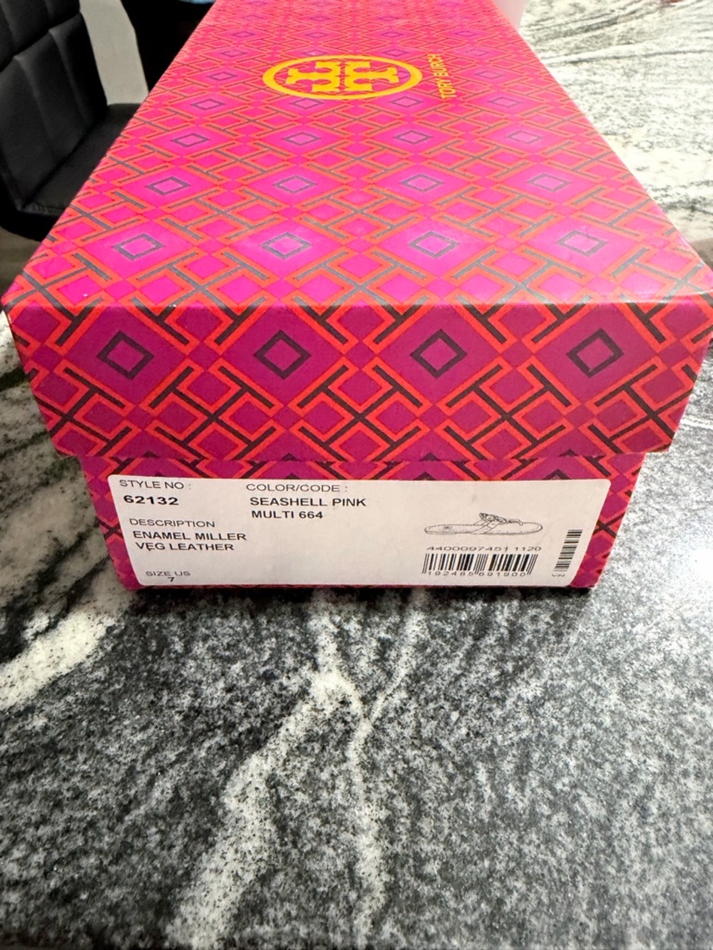 Tory Burch Seashell light Pink and tan Patterned Shoe Box